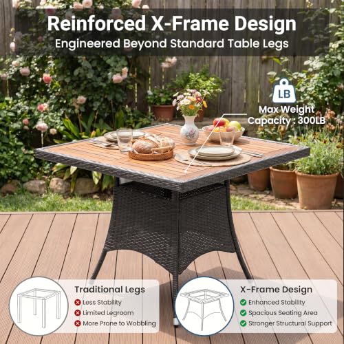 10 Pieces Ratton Patio Table and Chairs with Acacia Tabletop (Grey-beige / 10-Pieces)