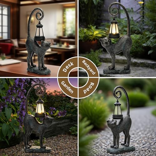 Solar Cat Garden Statue (Bronze Cat)