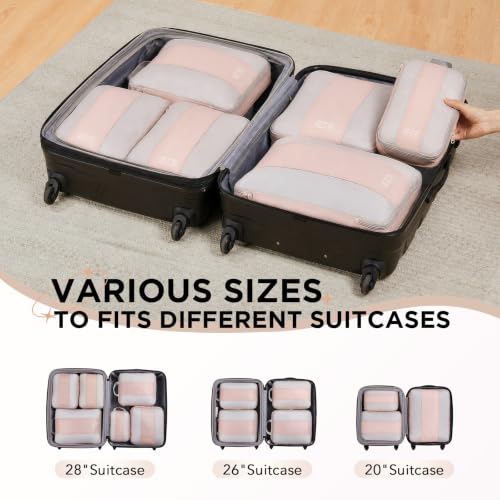 6 Set Compression Packing Cubes for Travel Essentials (Beige)