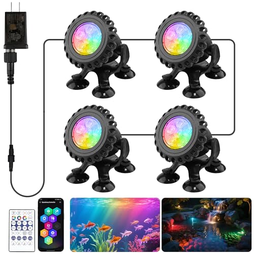 Colored Pond Lights LED Underwater with Remote Control 4 Heads (Multi-colored-APP & Remote Control / Set of 4)