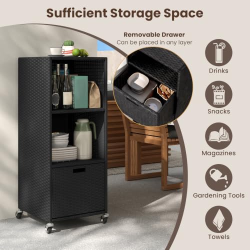 Rattan Outdoor Storage Cabinet (Black)
