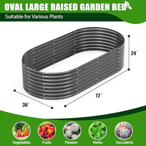 Anleolife 8 Bed 6x3x2ft Oval Galvanized Raised Garden Beds (Set of 8 / 0108-grey)
