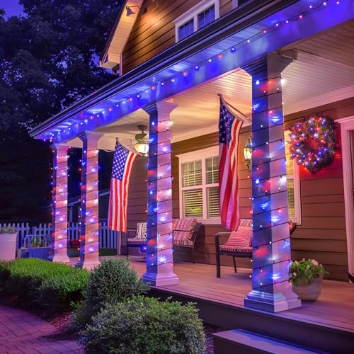 2 Pack Solar String Lights (Red White and Blue / 100LED*2)