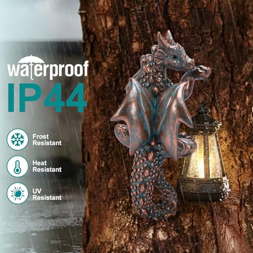 Dragon Tree Hugger with Solar Lantern Garden Statue (Bronze)