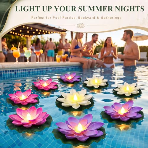24 Pcs Floating Lotus LED Lights (White,Pink,Purple / 3.94 Inch)