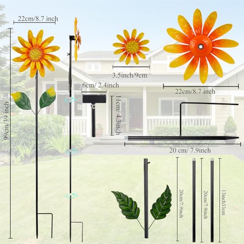 Solar Sunflower Wind Spinners Outdoor 2 Pack