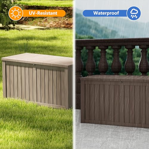 180 Gallon Deck Boxes Outdoor Waterproof (Light Brown / 180 GAL)