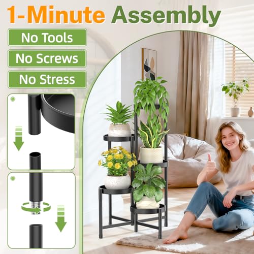 Plant Stand Indoor with Grow Lights (Black with Lights / 5 Tiers)