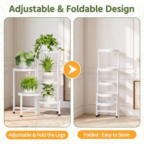 Plant Stand Indoor Outdoor with Large 10 Inch Plastic Tray (Snow White with Large Tray / 5 Tier)