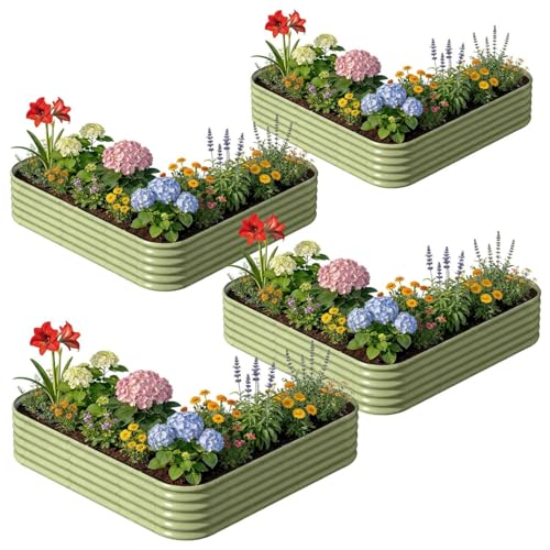 4 Pcs L Shaped Galvanized Raised Garden Bed (Green / L-Shaped)