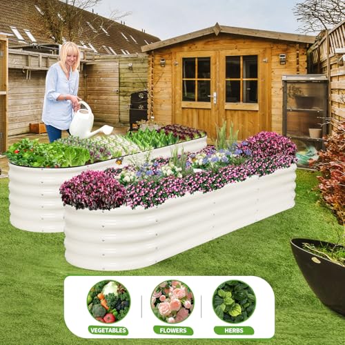 Galvanized Raised Garden Bed Outdoor (White / 8x2x1.4ft)