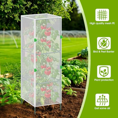 3Pack Garden Bird Netting Plant Cover for Square Tomato Cage (Netting Plant Cover-59"x17.7"-Transparent)