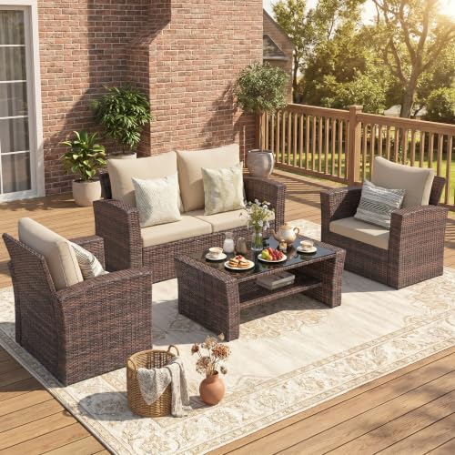 Patio Furniture Set (Brown and Beige / 4)