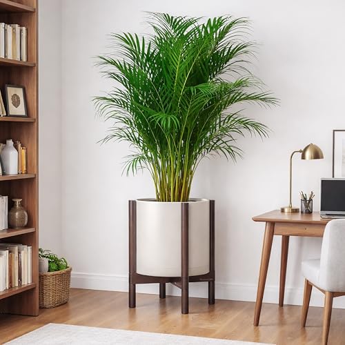 Plastic Pot with Walnut Wood Stand (Oatmeal Pot + Walnut Color Stand / 12 Inch)