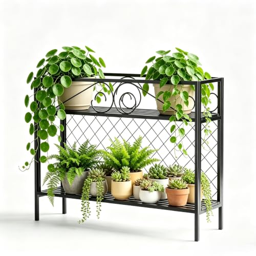 2 Tier Metal Narrow Plant Stand Indoor Outdoor 47.24L easy assembly