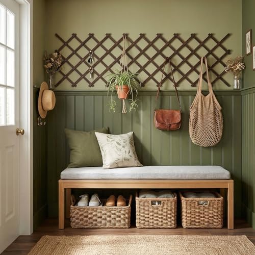 Expandable Wooden Lattice Panels Outdoor Garden Fence Trellis for Climbing Plants Roses Vines Cucumbers Weather Resistant Decorative Wood Privacy Fence (Brown-1PC / 38''x 89'')