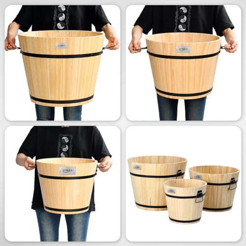3 PCS Large Wooden Planter Barrel Set (Honey)