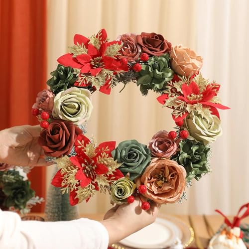 Artificial Christmas Flowers Set with Poinsettia (Christmas Red)
