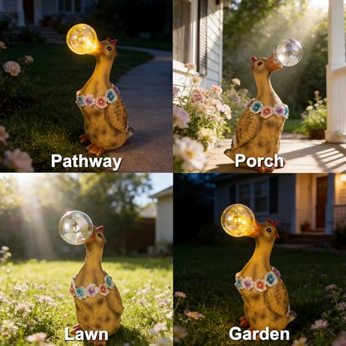 Porch Goose Statue with Solar Bubble Light Garden Yellow Figurine Decor for Yard Lawn Patio Outdoor Decorations Housewarming Gifts for Mom Grandma Women (Yellow Goose)