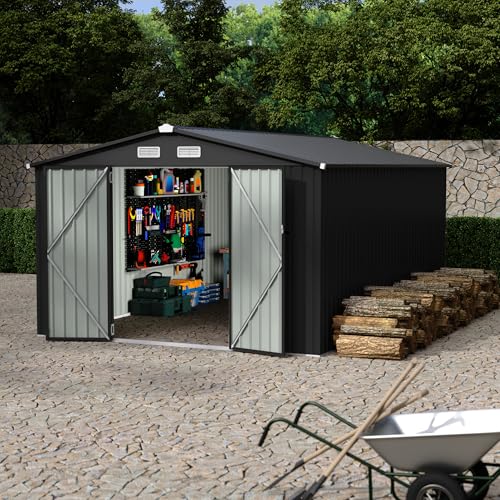 10X14 FT Metal Storage Sheds Outdoor (Gray / 10x14FT)