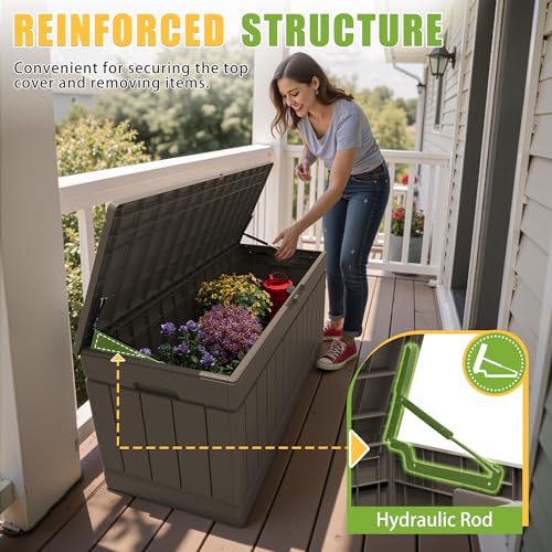 Outdoor Storage Box 82 Gallon Storage Bin with Lid for Patio Furniture (Dark Brown / 82 Gallon)