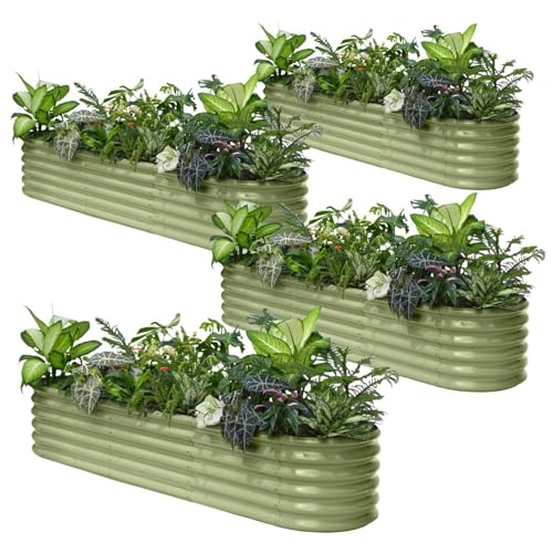4 Pcs 8x2x1.5ft Galvanized Raised Garden Bed (Green / 8x2x1.5ft)