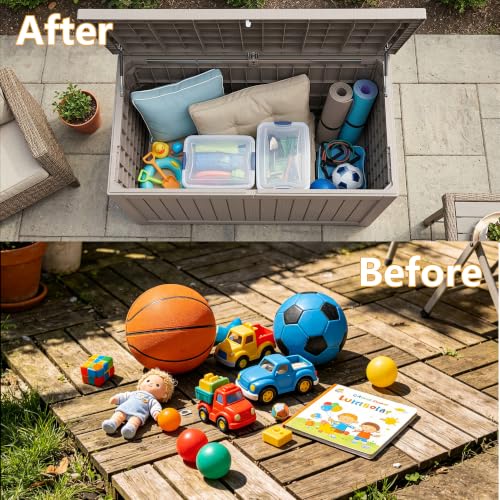 280 Gallon Outdoor Storage Box Waterproof Lockable Resin Deck Box Large (Grey / 280 Gallon)