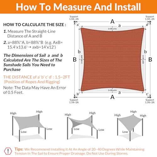 19'X19' Sun Shade Sail Rust Red Curved Square Customizable (Rust Red / 19'X19' custom)