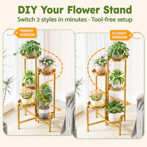 Tall Gold Plant Stand Indoor Outdoor (GoldDisk / 5-tiers)