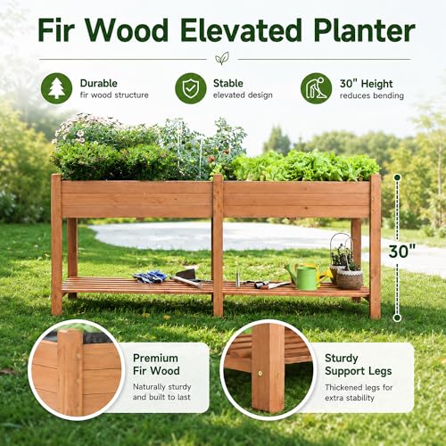 72 in Raised Garden Beds Outdoor Fir Wood Planters for Outdoor Plants (Brown / W72X D23.5X H30in)