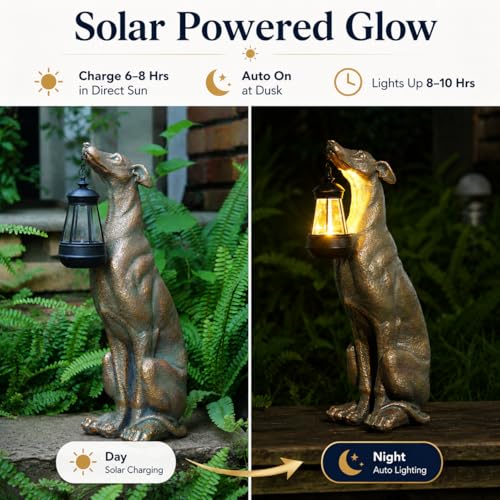 Solar Dog Garden Statue (Bronze 17.7in)