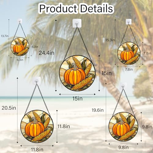 Fall Pumpkin and Corn Stained Glass Window Hanging Suncatcher Gifts 12"
