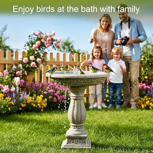 23.8" Tall Pedestal Bird Bath for Outdoor (Antique Gray)