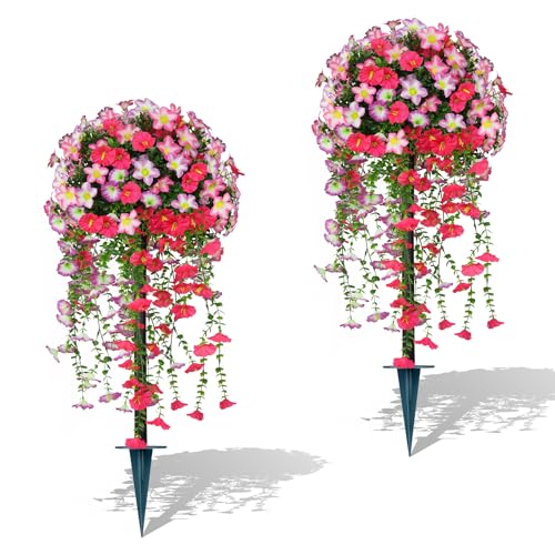 2PCS Fake Topiary Bushes with Pink Morning Glory Flowers (Pink Morning Glory)