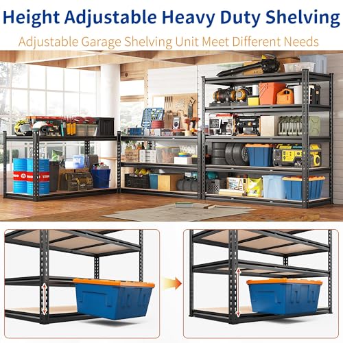 48" W Garage Shelving 3000LBS Storage Shelves 5 Tier Industrial Shelving Adjustable Metal Storage Shelves for Garage (48" W x 72" H x 18" D)