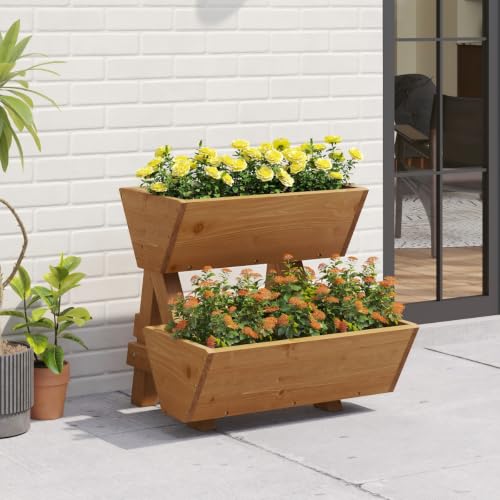 Vertical Garden Planter 2 tier Raised Garden Bed Tiered Wood Planter Box (Brown / 2-Tier-Small)