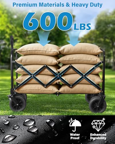 600LBS Beach Wagons Carts Foldable for Sand (Black_600lbs)