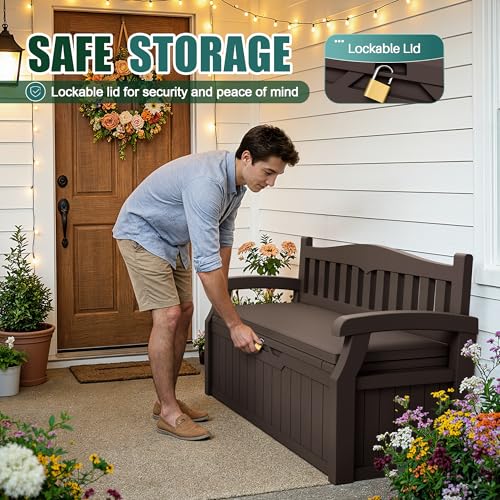 80 Gallon Storage Bench with Cushion (Dark Brown / 80 Gallon with Cushion)