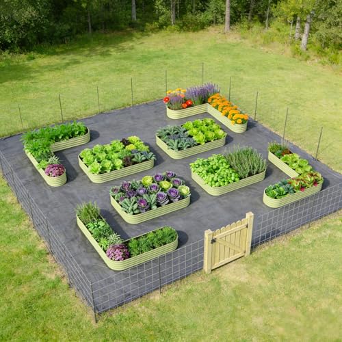 8 Pack Galvanized Raised Garden Beds (Green / Set of 8)