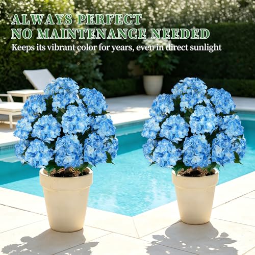 2 Pack 33" Artificial Topiary Ball Trees with Blue Hydrangea (Blue Hydrangea)