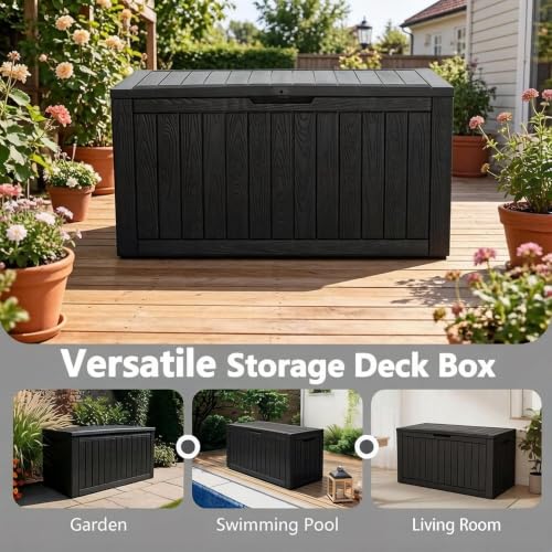 120 Gallon Outdoor Storage Box Waterproof Deck Box for Patio (Black / 120 Gallon)