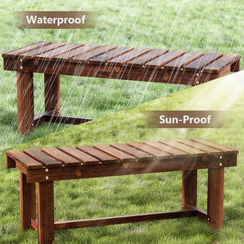 35.5" Outdoor Garden Bench (Carbonized Brown / 35.5 IN)