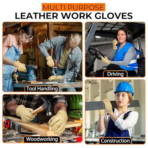 Leather Work Gloves for Men & Women (Coffee Cream (1 Pair) / Medium)