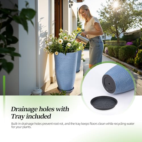 Set of 2 9 Gallon Tall Large planters for Outdoor (Sky Blue / 21IN)