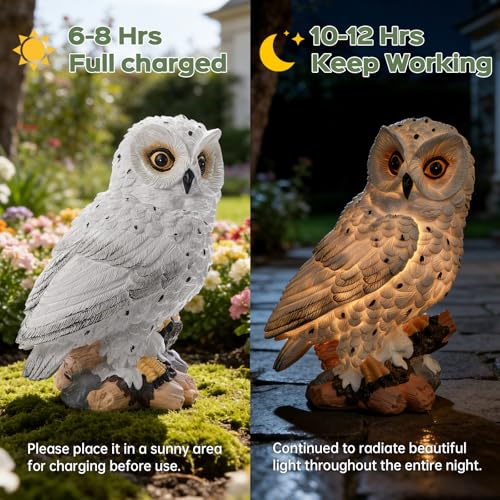 Solar Owl Garden Outdoor Statue (White-owl)