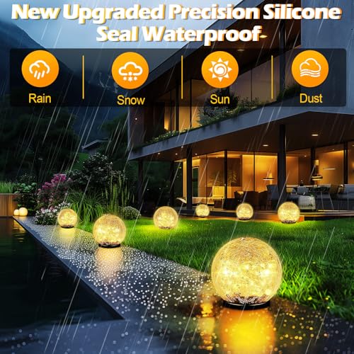 Garden Solar Ball Lights Outdoor Waterproof 80LED Cracked Glass Globe 5.9'' (5.9 Inch)