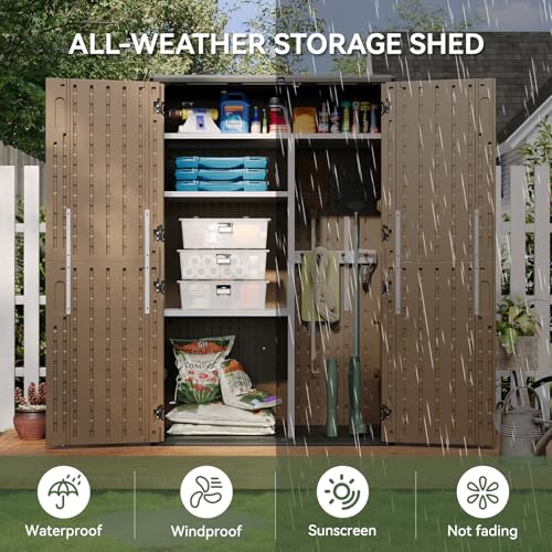 64 Cu.Ft Waterproof Resin Outdoor Shed with Floor & Shelving (64 Cu.Ft)