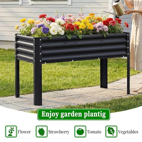 2Pcs Galvanized Raised Garden Bed with Legs (43"x24"x32" / Black(2PCS))