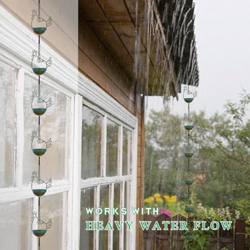 10.6FT Rain Chains for Gutter with 12 Cups (Chicken)