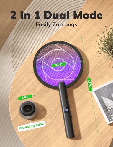 Electric Fly Swatter 4000V Bug Zapper Racket (Black Grey)